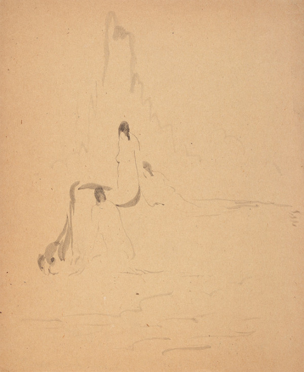 Gaston Lachaise - Sketch of Three Women in a Mythical Landscape 