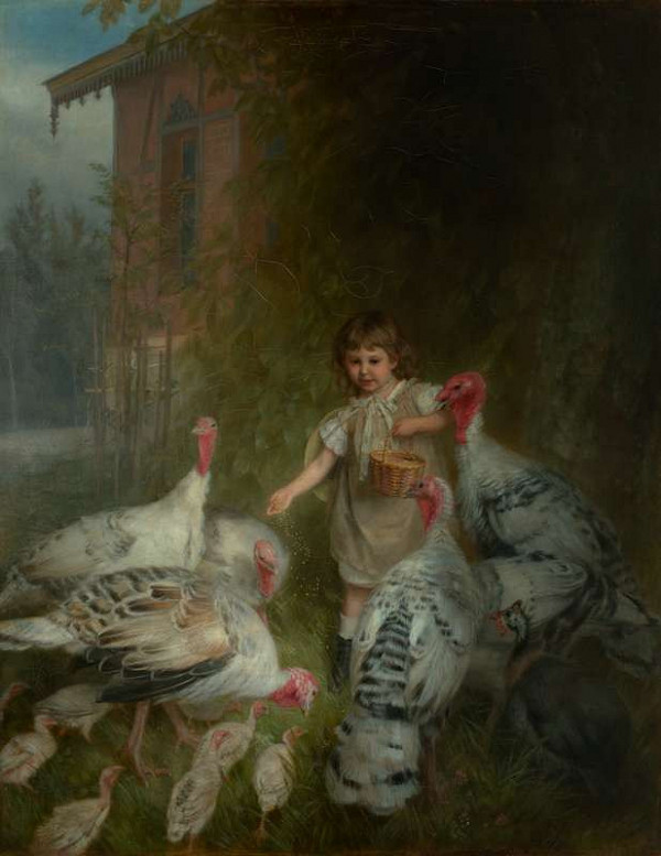 Quido Mánes - Girl with Turkey Hens 