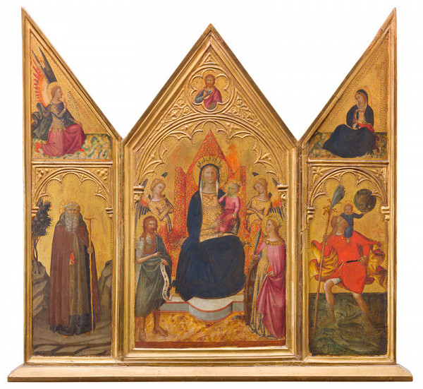 Niccolo Buonaccorso - Triptych with the Virgin and Child Enthroned/ The Virgin and Child on the Throne between Sts John the Baptist, Catherine and Two Angels/Christ Blessing 