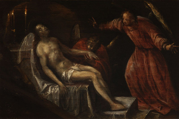 Hans von Aachen - pupil - Dead Christ in the Tomb, Mourned by Two Angels 