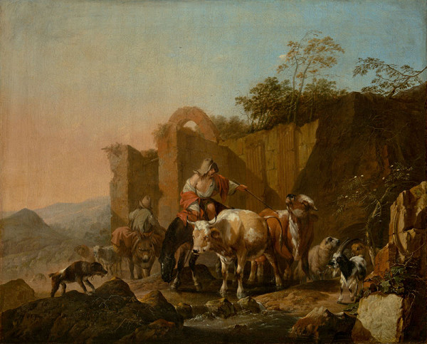 Johann Heinrich Roos - Landscape with a Herd at a Watering Place 