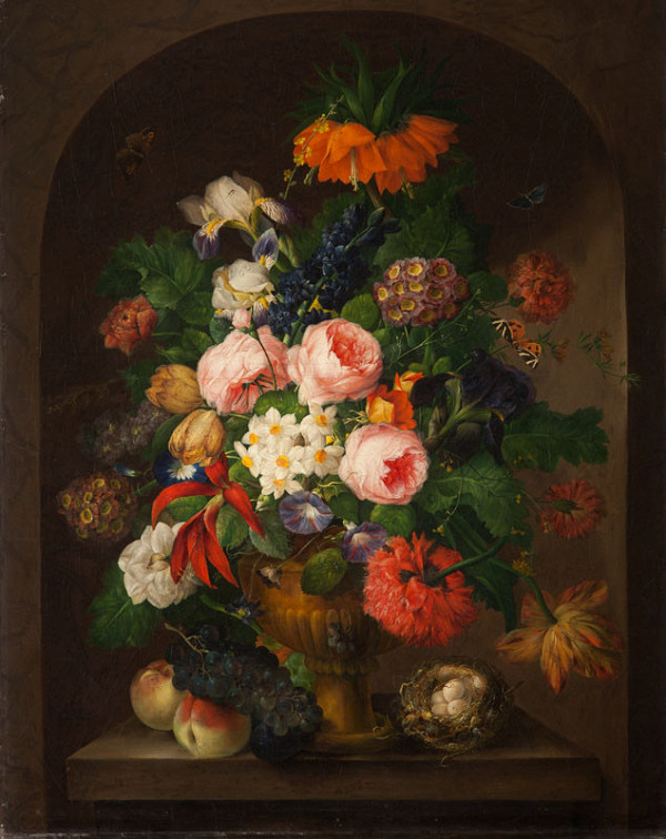 Franz Xaver Petter - Still Life with Flowers and a Bird's Nest 