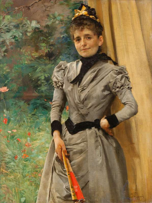 Vojtěch Hynais - Portrait of a Lady with a Fan 