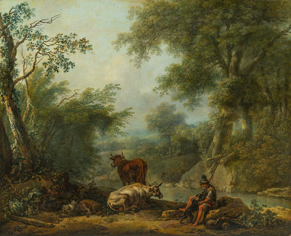 Christian Hilfgott Brand - Wooded Landscape with a Sitting Shepherd 