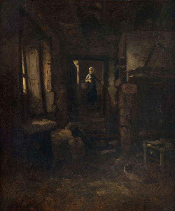 Hippolyt Soběslav Pinkas - Interior of a Farmhouse with a Girl 