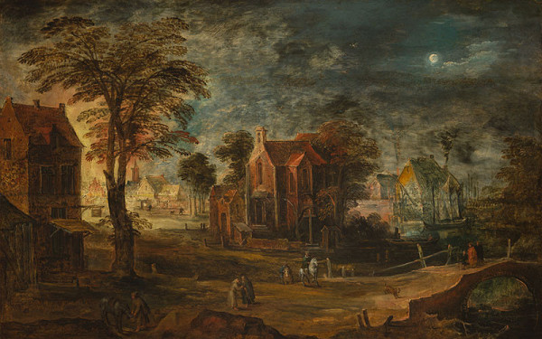 Joos II. de Momper, Jan l. Brueghel - Village by Moonlight 