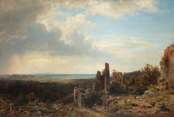 Wilhelm Riedel - Landscape with Ruins in the Rhön Mountains (Rhön, Landscape with Ruins in Mittelgebirge) 