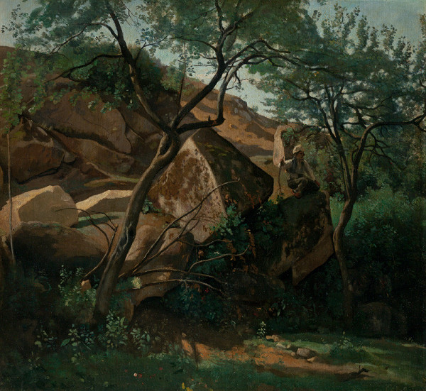 Jean-Baptiste Camille Corot - Young Shepherd among the Rocks (Forest of Fontainebleau) 
