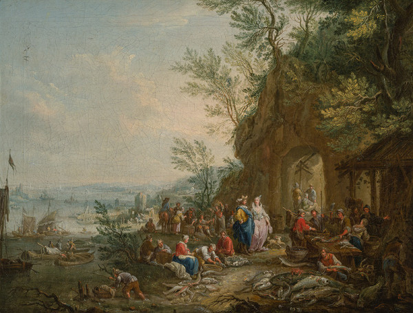 Franz Anton Hartmann - Landscape with a Fish Market and a Sea Bay 