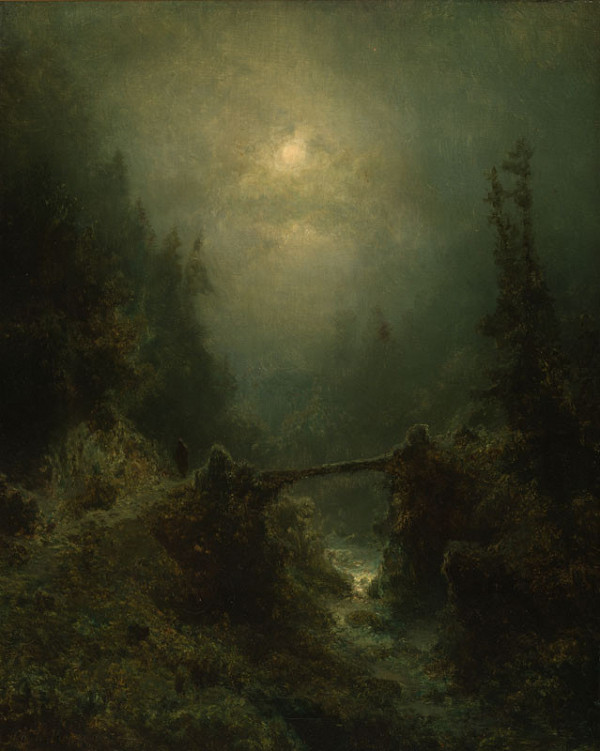 Charlotte Piepenhagen - Landscape with a Footbridge at Moonlight 