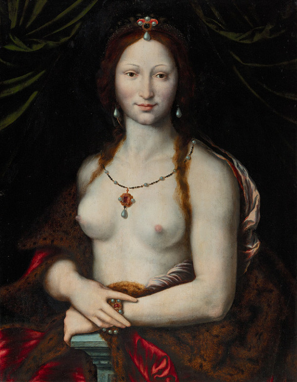Joos van Cleve (?) - Half-length Figure of Woman Naked to the Waist 