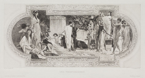 Wilhelm Woernle - engraver, Gustav Klimt - inventor - Der Thespiskarren (Thespis’ Theatre Company), after the ceiling fresco for the Burgtheater in Vienna 