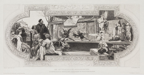 Wilhelm Woernle - engraver, Franz Matsch - inventor - Mediaeval Mystery Play Theatre (1886-1887), after the ceiling fresco for the Burgtheater in Vienna 