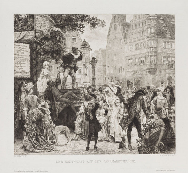 Wilhelm Woernle - engraver, Ernst Klimt - inventor - Hanswurst on the Fair Stage, after the ceiling fresco for the Burgtheater in Vienna 