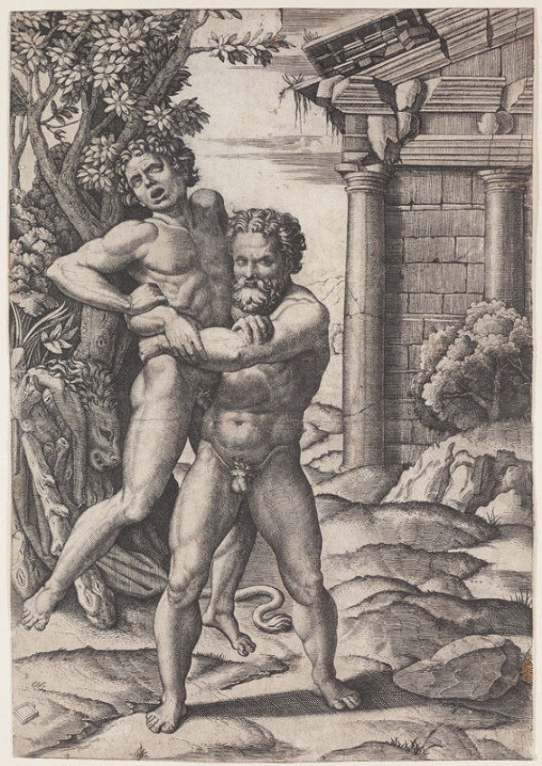 Marcantonio Raimondi - engraver, Raffael - inventor - Hercules and Antaeus 