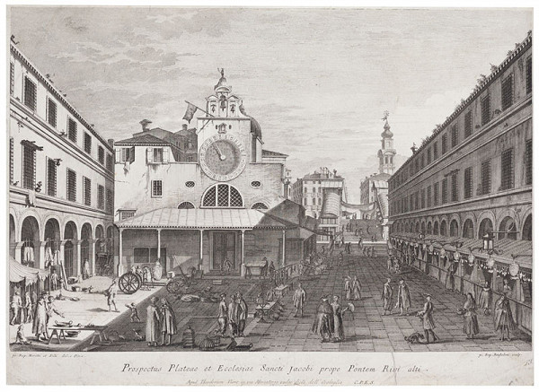 Giovanni Battista Brustolon - engraver, Antonio Canaletto - inventor - View of the Church of San Giacomo di Rialto and the Rialto Bridge 