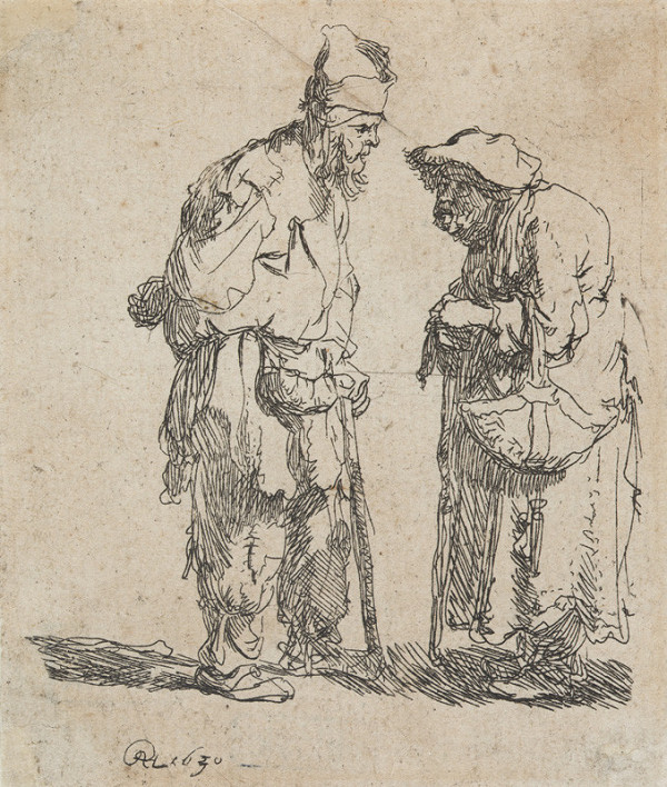 Rembrandt Harmenszoon van Rijn - Beggar man and beggar woman conversing 