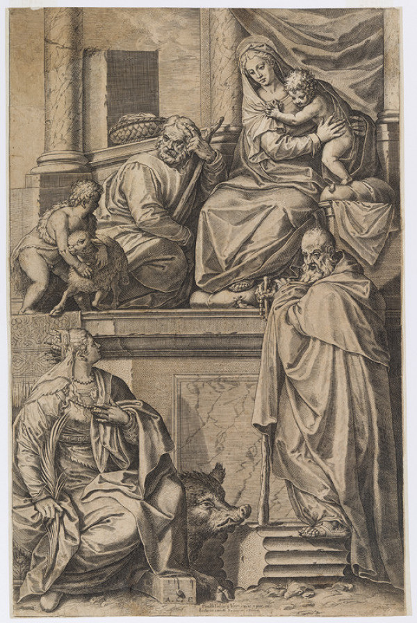 Agostino Carracci - engraver, Paolo Veronese - inventor - The Madonna with the Saints 