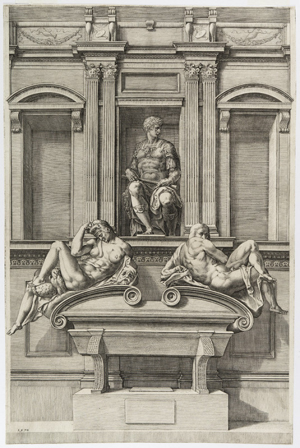 Cornelis Cort - engraver - Tomb of Giuliano di Lorenzo de’ Medici in the Basilica of San Lorenzo, Florence 
