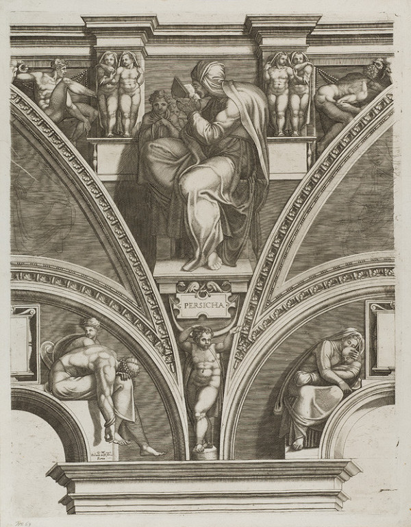 Giorgio Ghisi - engraver, Michelangelo Buonarroti - inventor - Persian Sibyl from the Prophets and Sibyls cycle 