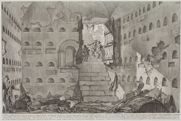Giovanni Battista Piranesi - engraver - View of the tomb chamber close to the mausoleum of L. Arruntius, from Le Antichità Romane II, Plate XVI 