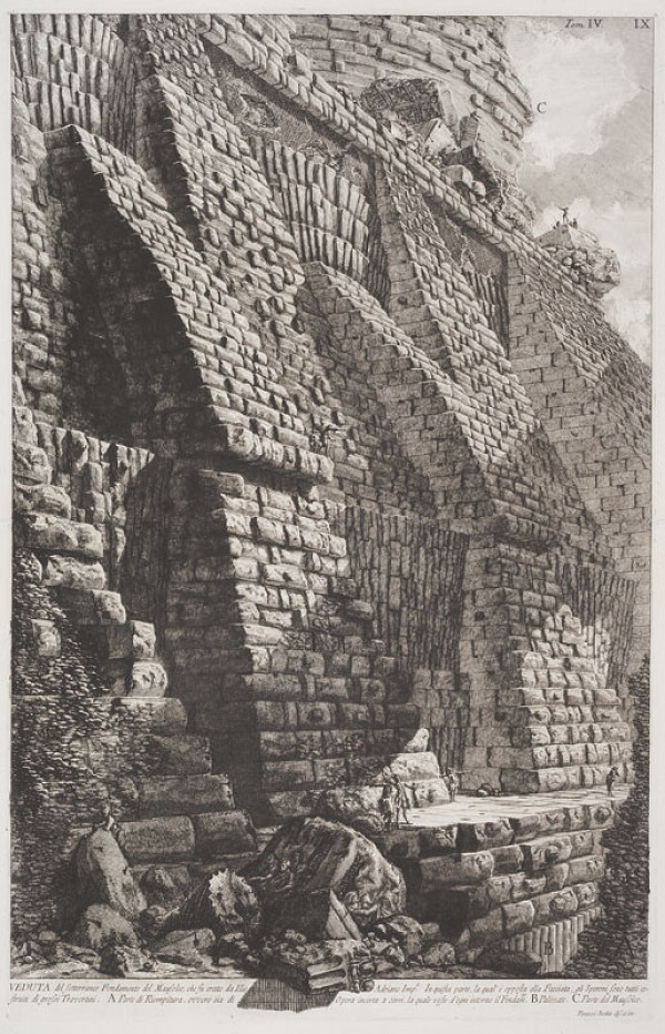 Giovanni Battista Piranesi - engraver - Foundations of Hadrian’s Mausoleum, Le Antichità Romane IV (Roman Antiquities) 