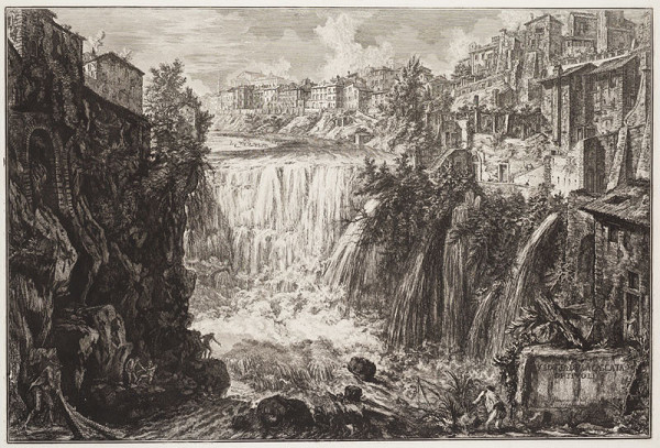 Giovanni Battista Piranesi - engraver - View of the Waterfall at Tivoli, from Vedute di Roma 