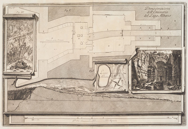 Giovanni Battista Piranesi - engraver - Emissarium of Lake Albano (view of the drainage outlet), from Descrizione e Disegno dell´Emissario del Lago Albano, Plate I 