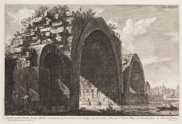 Giovanni Battista Piranesi - engraver - Antique remains of the Milvian Bridge, from Il Campo Marzio dell´Antica Roma, Plate XXXIX 