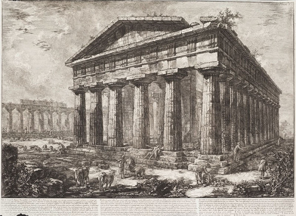 Giovanni Battista Piranesi - engraver, Francesco Piranesi - engraver, Giovanni Battista Piranesi - inventor - View of the so called Temple of Neptune, from the cycle Différentes vues de Pesto, Plate X 