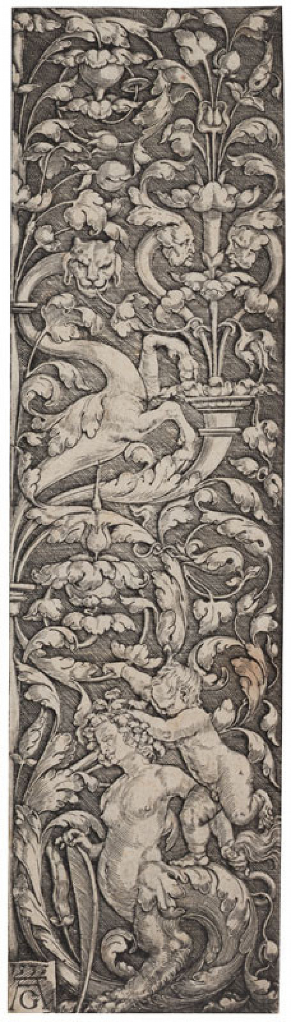 Heinrich Aldegrever - engraver - Ornament with a Child on the Back of a Sphinx 