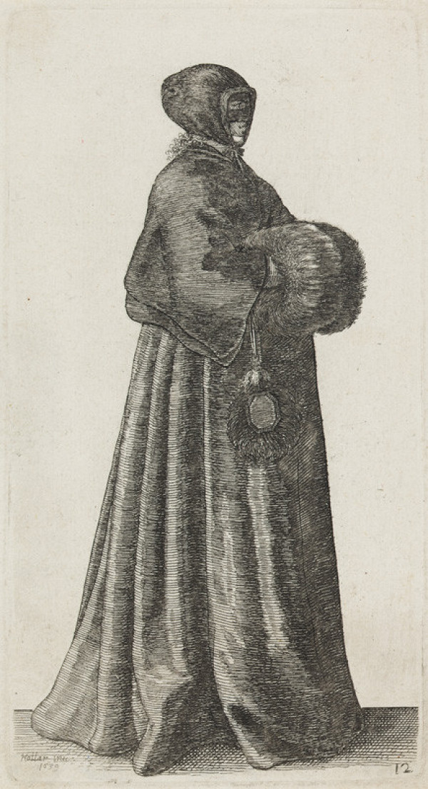 Wenceslaus Hollar - engraver - Lady with Hood, Mask and Muff, from the cycle Ornatus Mulieribus 