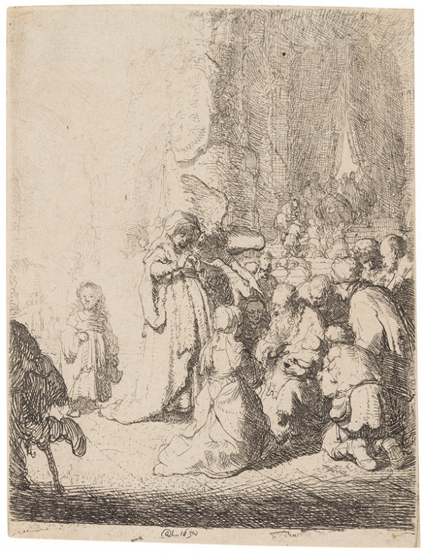 Rembrandt Harmenszoon van Rijn - Presentation in the temple with the angel: small plate 