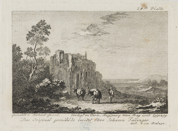 Jan Jiří Balzer - engraver, Norbert Grund - inventor - Man with Two Mules 