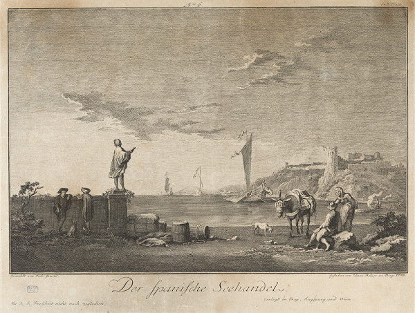 Jan Jiří Balzer - engraver, Norbert Grund - inventor - A Seaside Market in Spain 