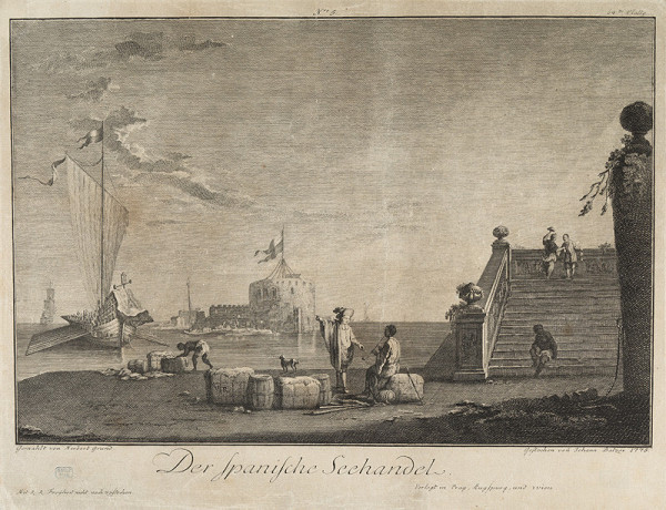 Jan Jiří Balzer - engraver, Norbert Grund - inventor - A Seaside Market in Spain 