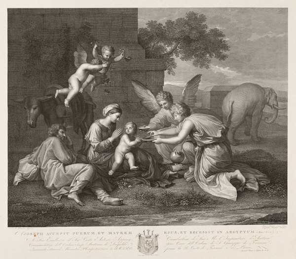 Antonio Perfetti - engraver, Nicolas Poussin - inventor - The Rest of the Holy Family on the Flight into Egypt 
