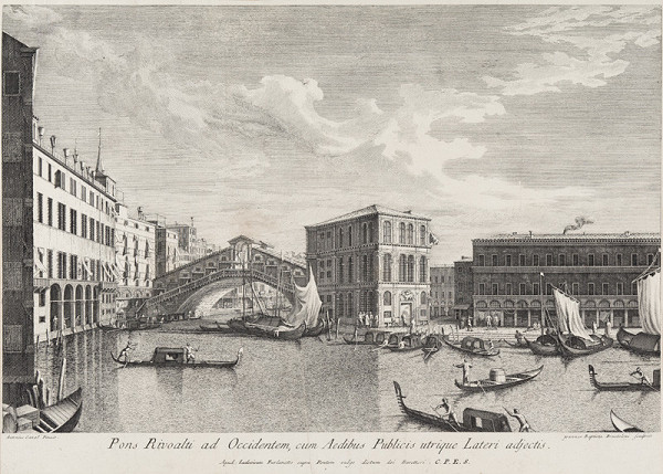 Giovanni Battista Brustolon - engraver, Antonio Canaletto - inventor - Palazzo dei Camerlenghi and the Rialto Bridge 