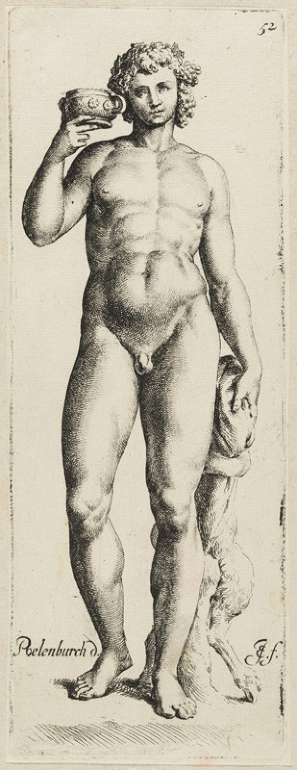 Jan de Bisschop - engraver, Cornelis van Poelenburgh - Draughtsman - Bacchus - frontal view, From the album Paradigmata Graphices variorum Artificum 