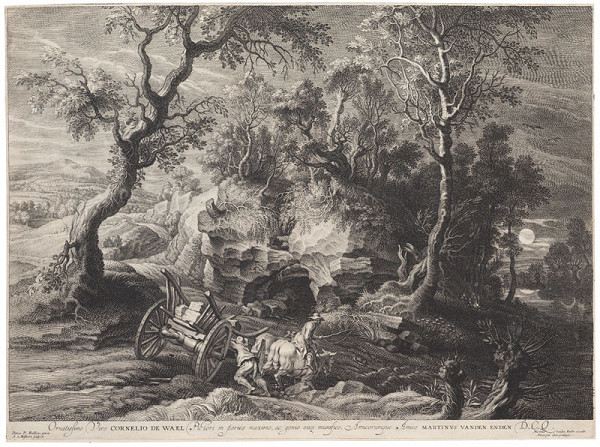Schelte Adams Bolswert - engraver, Peter Paul Rubens - inventor, Elden M. - publisher - Landscape with Rock-laden Wagon 