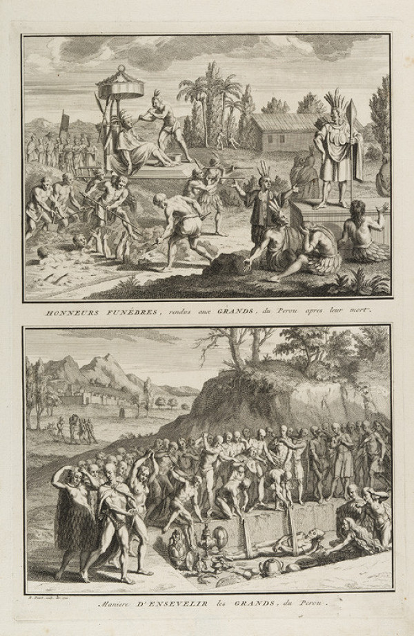 Bernard Picart - engraver - Tribute paid to a Peruvian Nobleman during his Funeral, Entombing of a Peruvian Nobleman 