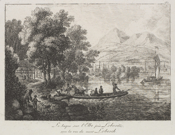 Pauline Schwarzenberg - engraver - Ferry across the Labe River near Lovosice, with a View of Loboš 