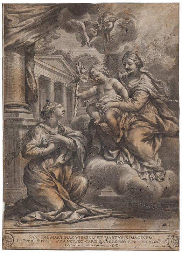 François Spierre - engraver, Pietro da Cortona - inventor - The Virgin and Baby Jesus Appear to St Martina 