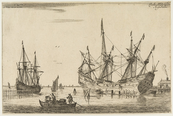 Reinier Nooms Zeeman - engraver - Men Caulking the Hull of a Ship, from the series Naval Harbours with Shipbuilding 