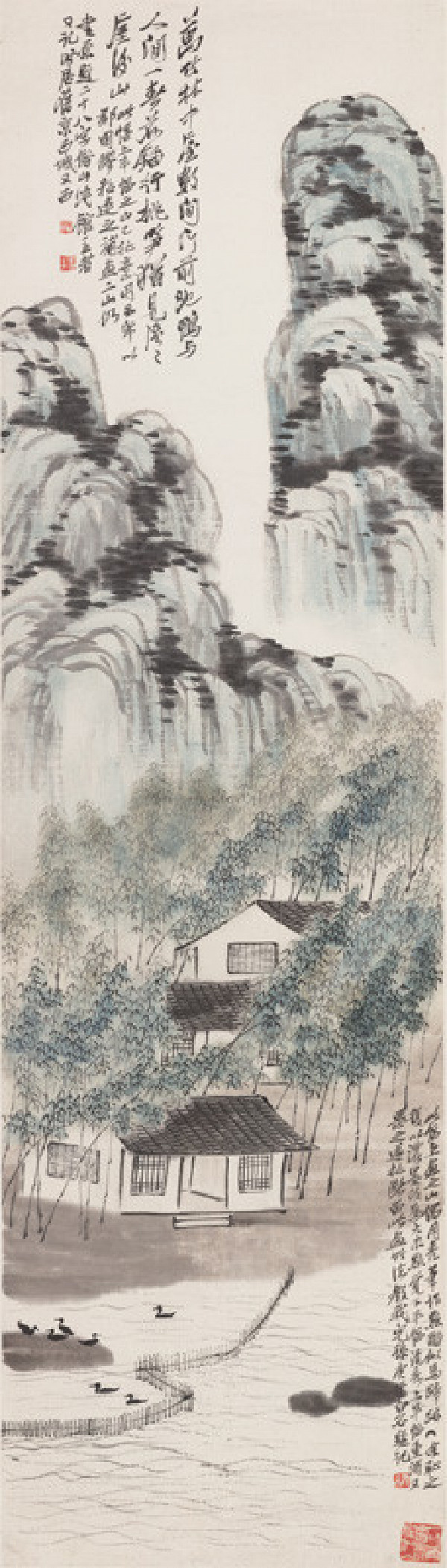 Qi Baishi - Houses in a Bamboo Grove at the Foot of the Mountains 