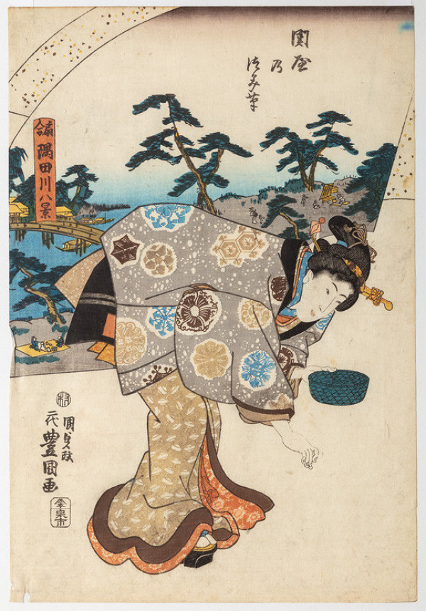 Utagawa Kunisada (Toyokuni III) - Picking Herbs in Sekiya (Sekiya no tsumikusa) 