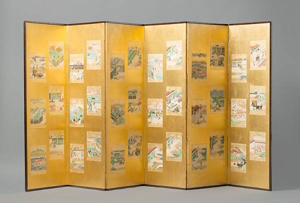 Unsigned Tosa school painter - Folding Screen with Tale of Sagoromo (Sagoromo Monogatari) Illustrations 