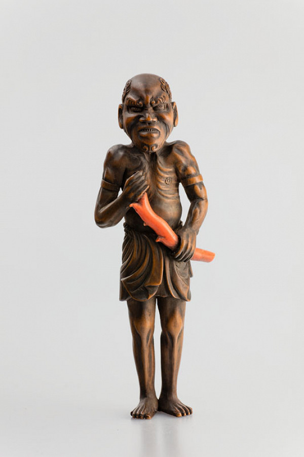 Anonymous artist - Barbarian from the Southern Seas with coral – okimono 