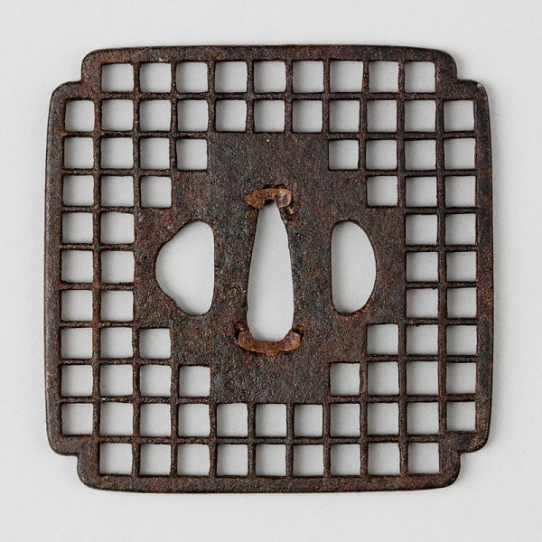 Anonymous artist (Kō – Shōami style) - Square tsuba (sword guard) with gridding 