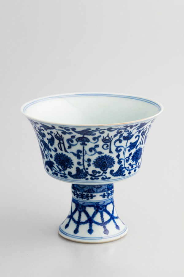 unknown - High-footed goblet decorated with lotus and Tibetan script 